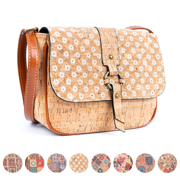 Cork Leather Sling Bag with floral pattern