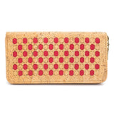 Handmade women's cork wallet with red pattern