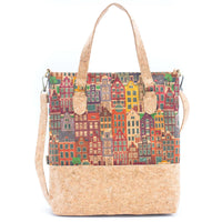 Natural cork women handbag with pattern