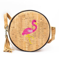 Natural cork leather round crossbody bag