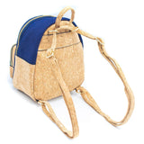 Blue backpack for women and men made from eco-friendly cork leather material