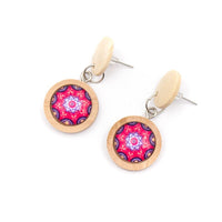 Wood earrings for women with traditional ceramic mosaic handmade earrings ER-101-MIX-5 - CORKADIA