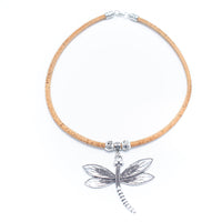 vegan cork leather necklace with dragonfly