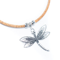 vegan cork leather necklace with dragonfly