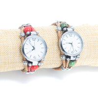 womens bracelet watch with red or green beads