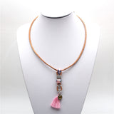 Natural Cork necklace with pink tassel - vegan jewelry N-142-1-RANDOM