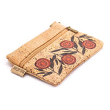 cork purse from portugal with floral design