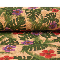 Green palm leaves and flowers Cork Fabric COF-394