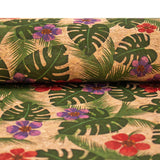 Feuilles de palmier vert et fleurs Tissu en liège COF-394