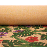 Large green banana leaves and red flowers pattern cork leather fabric COF-394 - CORKADIA