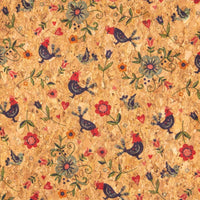 Cute birds and flowers pattern Cork fabric COF-380 - CORKADIA