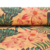 Leaves and flower pattern cork leather fabric COF-396 - CORKADIA