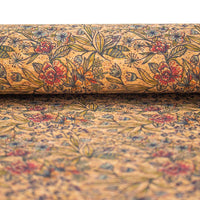 Green leaves and flowers pattern Cork fabric COF-381 - CORKADIA