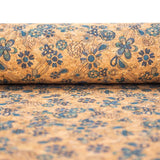 Blue flowers and grass pattern Cork fabric COF-389 - CORKADIA