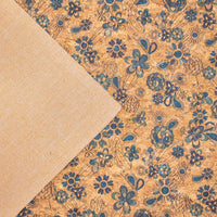 Blue flowers and grass pattern Cork fabric COF-389 - CORKADIA