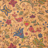 Lovely flowers and birds and vines pattern cork leather fabric COF-398 - CORKADIA