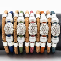 Handmade cork bracelet with rhinestone beads