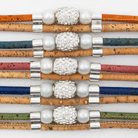 Cork bracelet handmade wooden bracelet with rhinestone beads BRW-003 - CORKADIA
