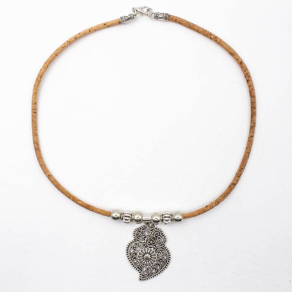 Heart necklace Portuguese cork, handmade vegan necklace NE-1032 - CORKADIA