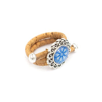 Cork jewelry set traditional ceramic tile blue flower SET-074 - CORKADIA