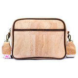 Cork purse with adjustable pink shoulder strap and gold clasps