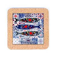 Cork Coasters with Ceramic Ethnic Portuguese Azulejo L-851