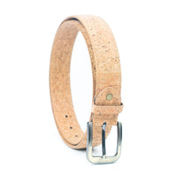 Men's cork leather belt with silver buckle