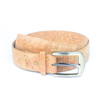 Men's natural vegan leather belt with silver buckle