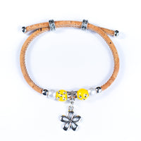 Handcrafted bracelet with natural cork thread and porcelain beads. BR-482-MIX-10