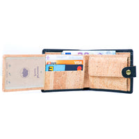 interior of blue cork wallet