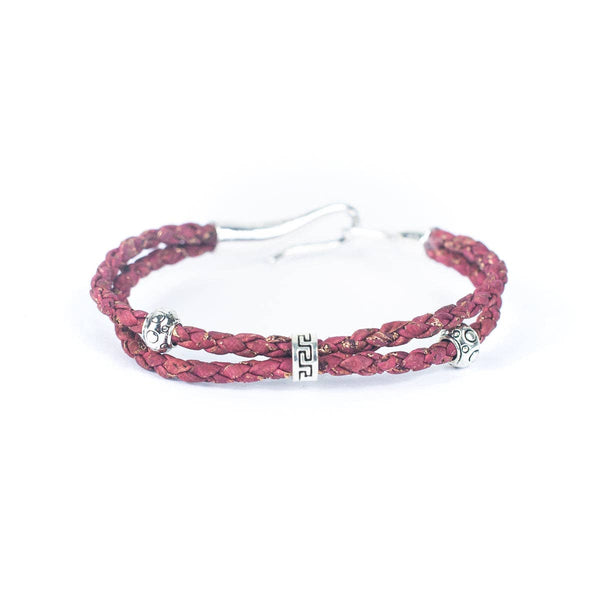 3mm round red braided cork handmade bracelet  - Corkadia