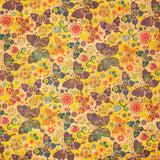 Colourful butterflies and flowers pattern Cork Fabric COF-255 - CORKADIA