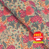 Colorful Red Flowers Pattern Cork Fabric-Cof-248-B Cork Fabric
