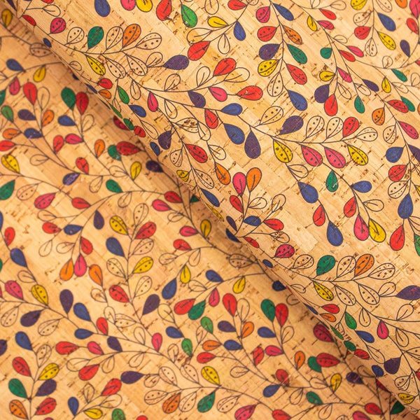 Cork fabric Vine flower Leaves pattern COF-285 - CORKADIA