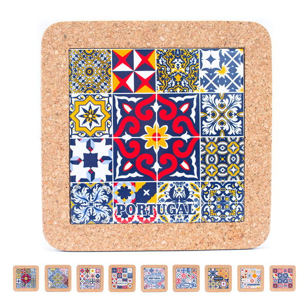 Cork Coasters with Ceramic Ethnic Portuguese Azulejo