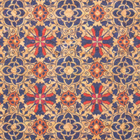 Red Geometric Flower Pattern Natural Cork Fabric Cof-411