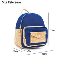Blue backpack for women and men made from eco-friendly cork leather material