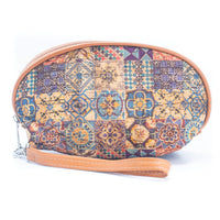 womens vegan handbag with mosaic design and wrist strap